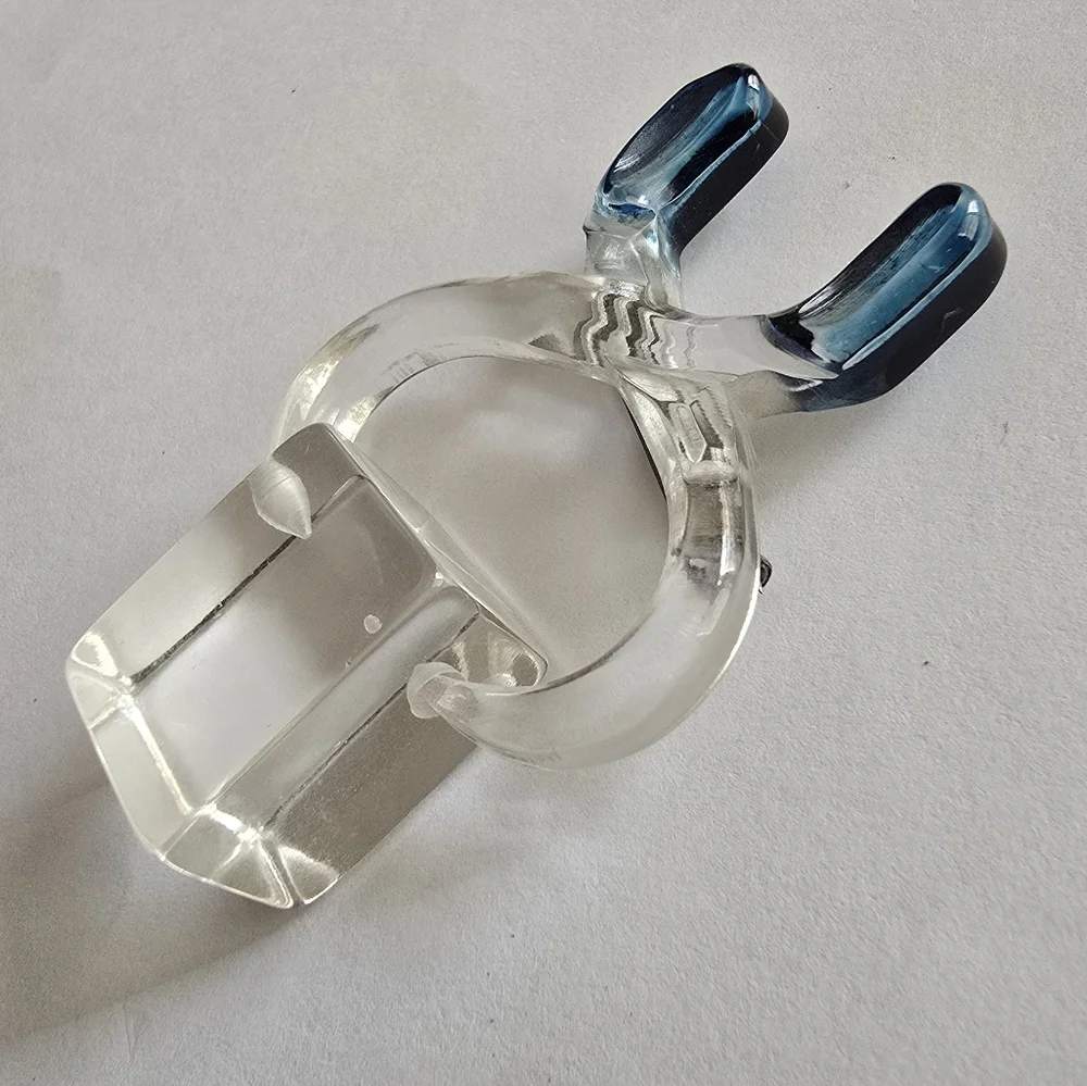 Vintage ice cube brooch Lucite plastic tongs novelty spinner pin blue clear